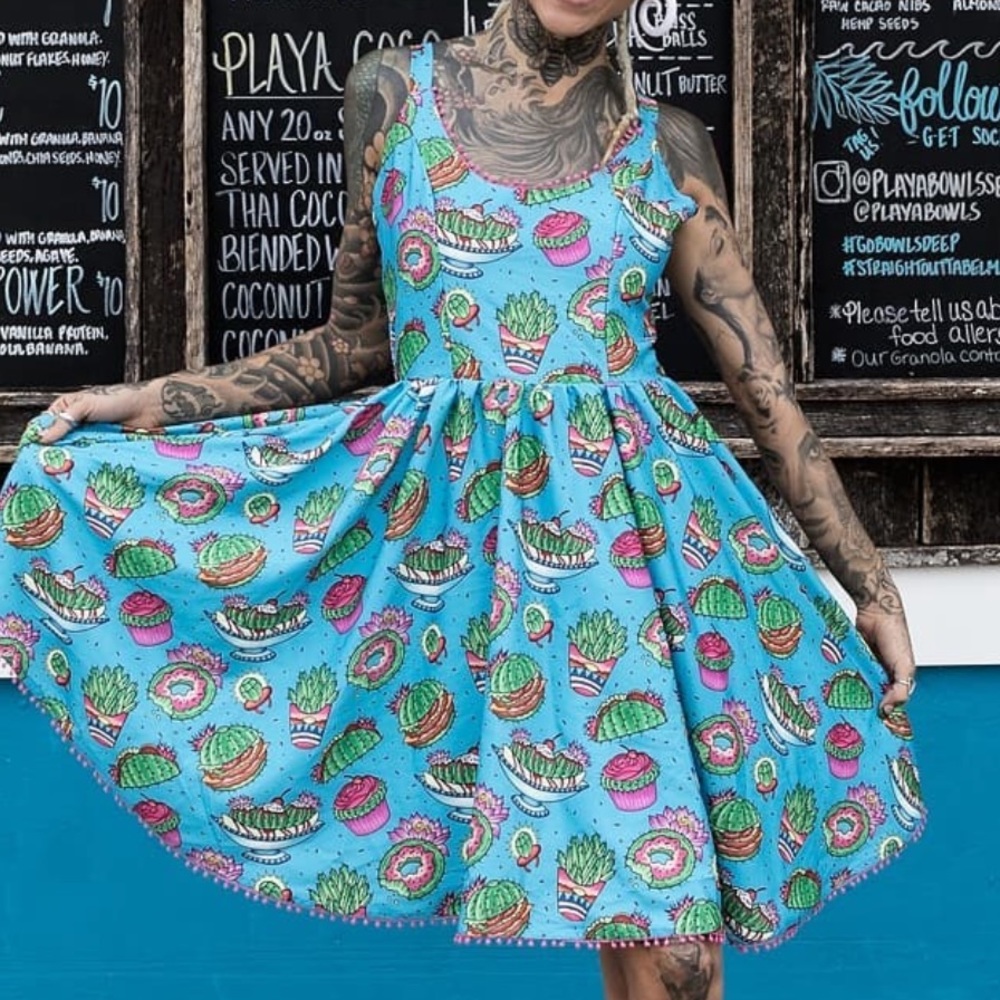 Sourpuss Blue Cactus Print Dress